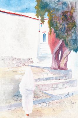 un tableau représentant un homme descendant un escalier