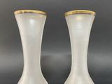 une paire de vases blancs aux bords dorés sur fond noir