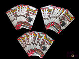six packs of pokemon trading cards on a black background