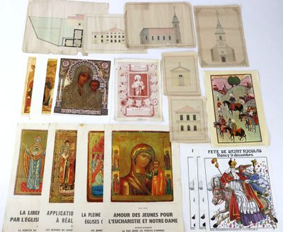 Réunion d'affiches et dessins religieux contenant : - École …