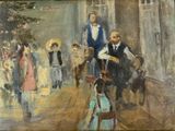 un tableau représentant un homme et une femme à cheval