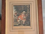 framed picture of a man in a red coat sitting on a bench