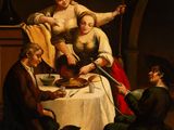 an image of a painting of a family having a meal together