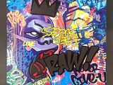 peinture représentant un graffiti surmonté d'une couronne et comportant une couronne dans sa partie inférieure