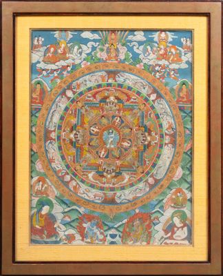 a painting of a colorful wheel with many figures on it