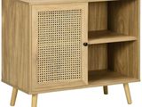 a close up of a wooden cabinet with a shelf and shelves