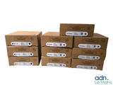 boxes stacked on top of each other with labels on them