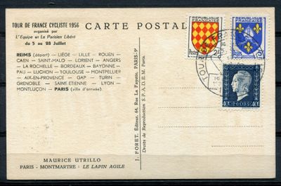 une vieille carte postale sur laquelle figurent un homme et des armoiries