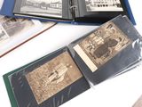 three old photos of people sitting on a table