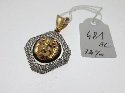 un gros plan d'un collier orné d'une tête de lion