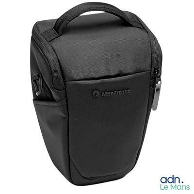 a close up of a camera bag with a handle on a white background