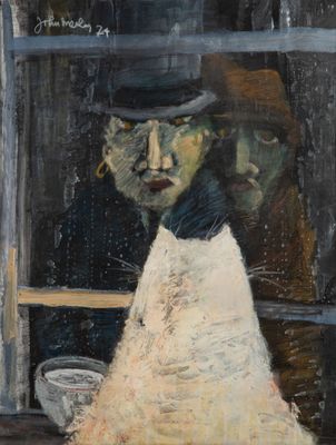 John MERLIN (1923-2005), École Belge Le chat devant la fenêt…