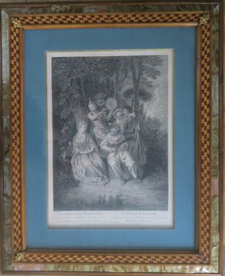 an old picture of a family in the woods with a dog