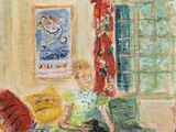 an image of a painting of a woman sitting on a couch