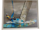 painting of a man on a sailboat in a body of water