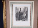 painting of a man and a woman standing in front of a building