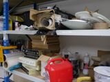 a shelf with various items on it in a room