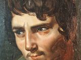 an oil painting of a man with a mustache and a green shirt