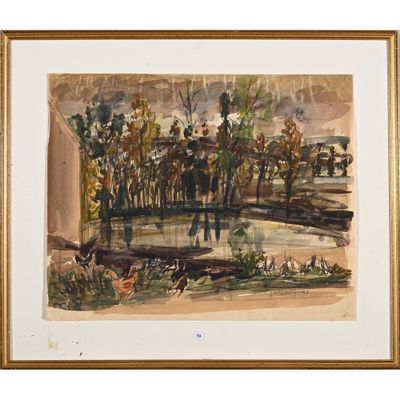 une image représentant une aquarelle d'un pont enjambant une rivière