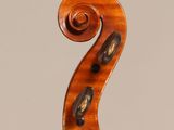 a close up of the back of a violin with a fiddle in the foreground
