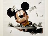 tableau représentant Mickey Mouse avec de l'argent qui sort de sa bouche