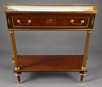 CONSOLE-DESSERTE en placage d'acajou orné d'encadrements de … (photo 2)