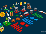 a lot of legos that are on a blue surface