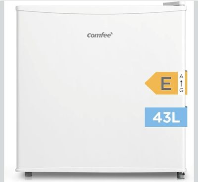 the refrigerator is white and has a yellow arrow on the side of it
