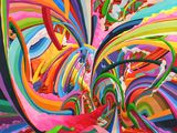 abstract painting of colorful swirls and colors on a black background
