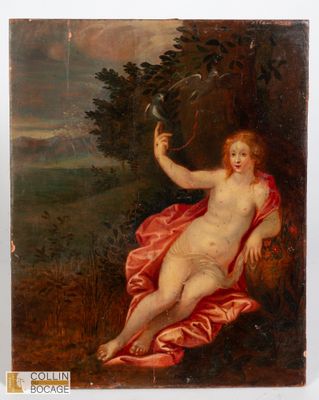 une image représentant un tableau d'une femme nue allongée sur une couverture rouge