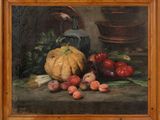 peinture d'une nature morte de fruits et légumes sur une table