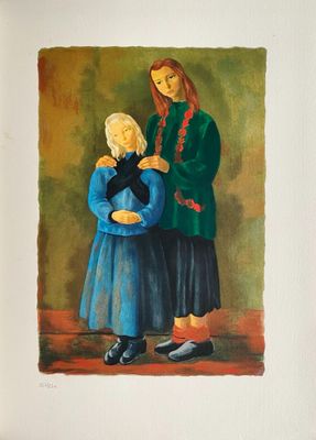a painting of a woman holding a child in her arms