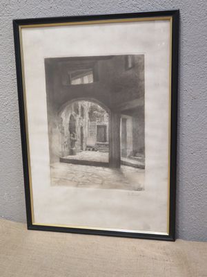 Lucien PENAT (1873-1955) eau-forte "Cour de l'hôtel des Serr…