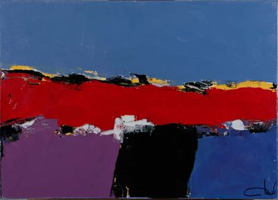 "Composition rouge et bleue" Huile sur toile signature en ba…