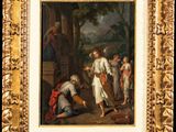 an image of a painting of a group of people outside a building