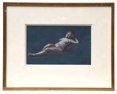 an image of a painting of a woman laying down on the ground