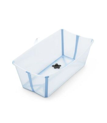 a clear plastic tub with a blue stripe around the bottom