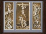 un tableau en trois panneaux représentant Jésus sur la croix