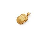 a small gold pendant with a shell on a white background