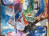 une peinture représentant une peinture d'une personne portant un chapeau