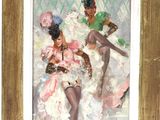 une image représentant un tableau où figurent deux femmes en robe et chapeau