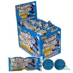 a box of blue gummy balls sitting on top of each other