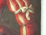 painting of a woman in a red dress holding a red umbrella