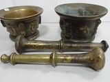 pair of antique brass candlesticks with handles