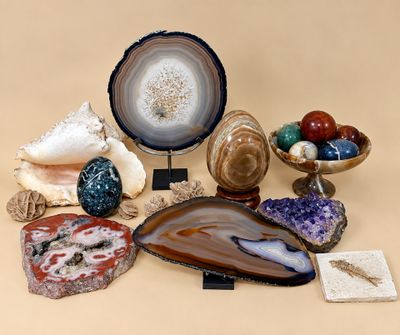a lot of different types of stones on the table