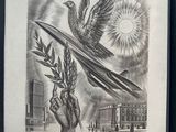 a drawing of a bird that is flying over a plant