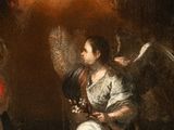 an image of a painting of a man kneeling next to an angel