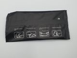 a close up of a black bag with instructions on it