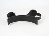 pair of black metal ear buds on a white background