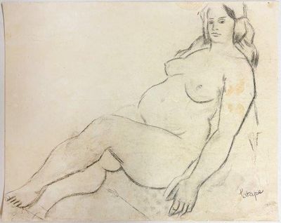 l'image d'un dessin représentant une femme nue assise sur une chaise